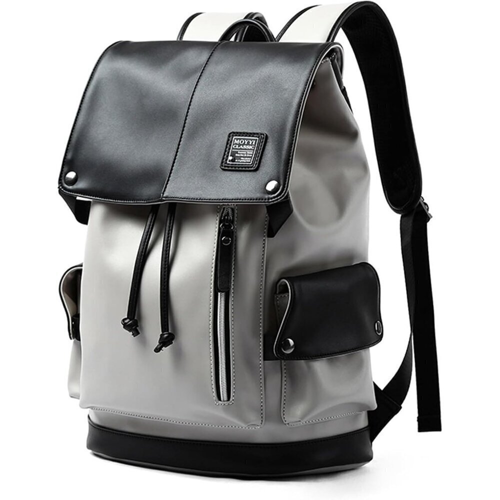 ✨White Leather Laptop Backpack Waterproof Drawstring Backpack for Travel Bag
